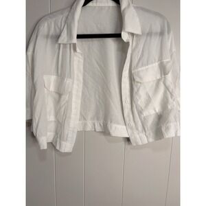 SHEIN Blouse Shirt Cream Crop Top Bell Sleeve Button size S Crop Top White Chic